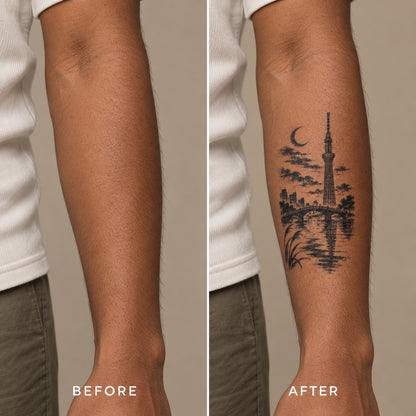 Tokyo Minimalist Skytree Riverside Graphic Temporary Tattoo