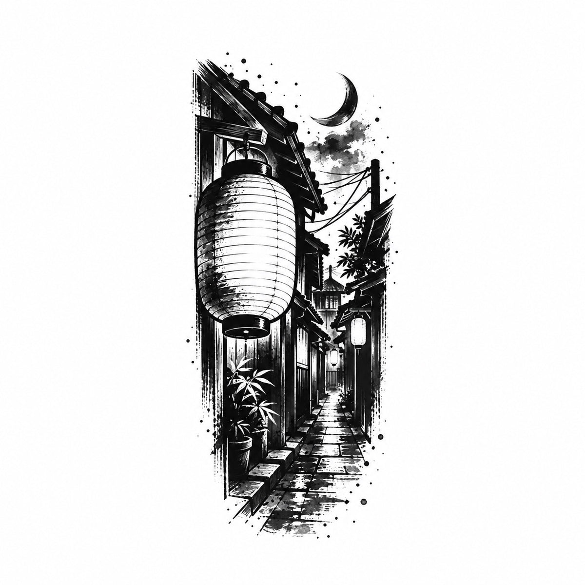 Tokyo Minimalist Alley Lanterns Temporary Tattoo