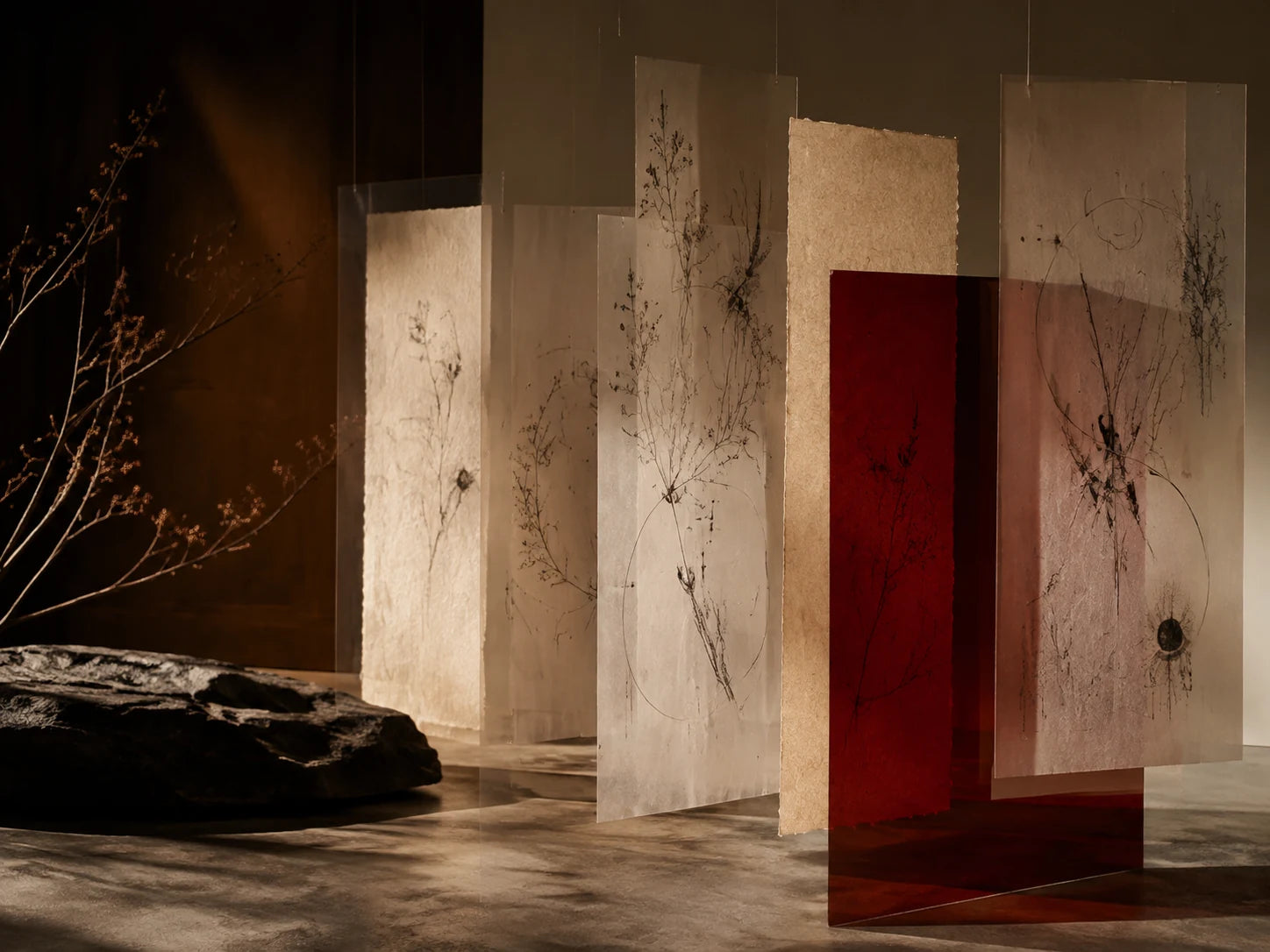 Fine-line tattoo artwork displayed as a sculptural paper installation